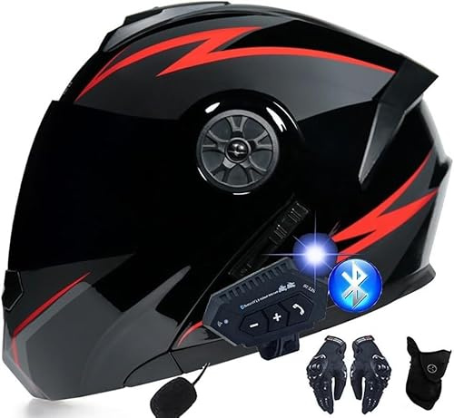 Casco de Moto Modular Bluetooth para Adultos, Mujeres y Hombres - Integral Con Auriculares de 150 m - Homologado ECE B,L59-60CM