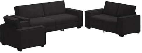 vidaXL Soffgrupp med dynor 3 delar svart sammet, soffa, soffa sittplatser, koppla av soffa, soffa komfort, tv stol, fritid soffa stol, fåtölj