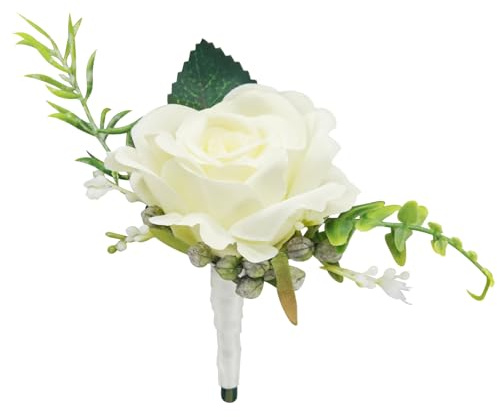 White Rose Artificial Flower Decoration, Exquisite Wedding Boutonniere Decoration for Men, Suitable for Weddings Birthday Parties Best Men Anniversaries