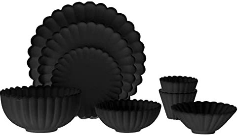 TTETTZ 8 Piezas Accesorios para Casa de Muñecas Vajilla Miniatura Platos Tazas de PVC Adecuado para Juego Decoración Cocina Comedor Sala Fiestas Cump, Negro