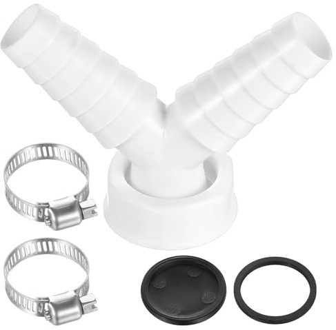 Raccordo doppio per tubo di scarico della lavatrice, adattatore a Y da 2,5 cm, per lavastoviglie e lavatrice, ingresso 19-24 mm, uscita DN 25, a prova di perdite, con morsetti regolabili