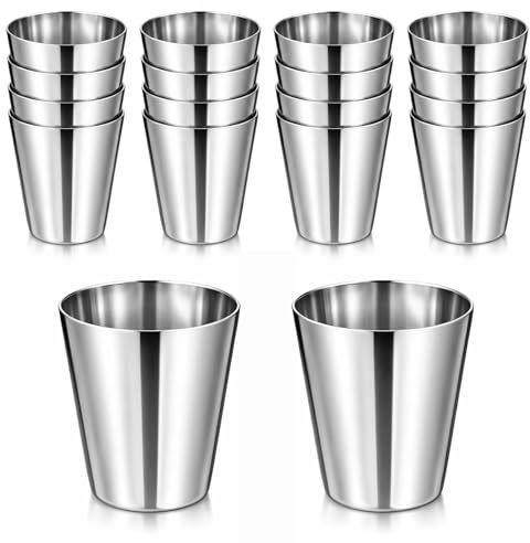 InnoHHustle 16 Pcs Stainless Steel Shot Drinking Cups 1 oz Shot Glass Metal Glasses Reusable Small Metal Cup Unbreakable Drinking Tumbler for Wine Whiskey Bar Home Restaurant Party Travel Camping