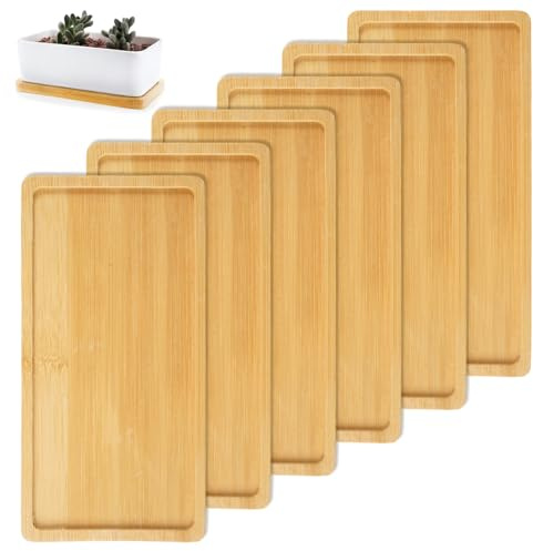 6 Piezas Bandeja de Bambu, 17,5 x 8,8 x 1cm Bandejas de Madera, Bandeja Bambú Rectangular, Bandeja de Madera, Rectangular Bandejas Decorativas, para Posavasos, Té, Café, Pastel, Plantas Suculentas