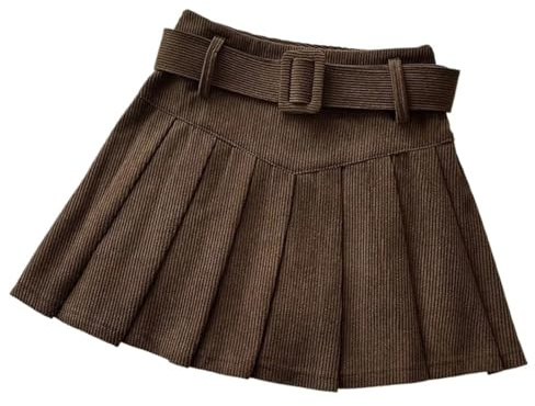 XUCZHAI Jupe plissée en Velours côtelé for Femme, Mini-Jupe Sexy Taille Haute, Style décontracté, Preppy, Coupe trapèze pour Automne Hiver(Coffee,L)