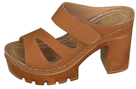 Sandali da donna con tacco, scarpe ortopediche, antiscivolo, eleganti, estive, comode, traspiranti, slip-on, aperte, da trekking, per interni ed esterni, caffè, 39 EU