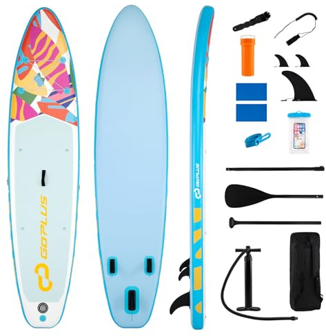 COSTWAY SUP Stand up Paddle, Tavola SUP Gonfiabile con Pompa, Pagaia in Alluminio, Guinzaglio, Borsa e Kit di Riparazione, per Principianti ed Esperti, Portata 160 kg, 336 x 77 x 16 cm (Azzurro)