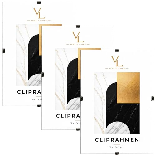 VELORA H&L Set de 3 Marcos Sin Marco 70 x 100 cm - Marcos Clip con Metacrilato Transparente y Panel HDF para Fotos, Pósteres, Diplomas, Certificados, Puzzles y Láminas, Vertical u Horizontal