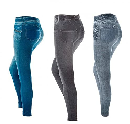 Jeggings 360 - Il Capo Che stilizza Il Tuo Corpo più Elegante, Confortevole e Sexy mai Fatto. Confezione da 4 unità/4 Modelli Diversi (M), Blu, M