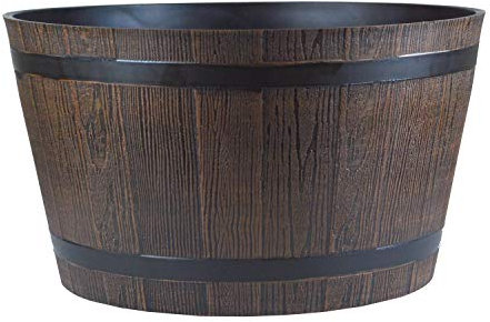 simpa Homestead Brown Half Barrel Indoor/Outdoor Cask Planter - Large, 22cm (H) x 40cm (Dia) - Single Pot.