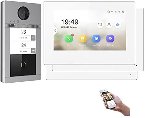 Mathfel WLAN 2 Familienhaus IP Video Türsprechanlage, Unterputz-Türstation IP65, 4,3 Zoll Monitor, HD-Kamera 130°, Foto-/Video-Speicher, PoE-Switch, Farbe: 3x4,3'' Monitor
