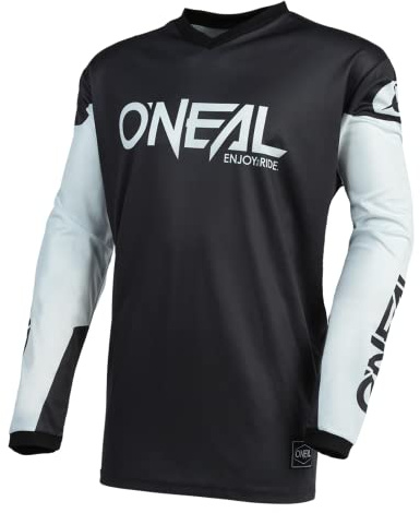 O'NEAL | Motocross-Trikot | Enduro MX | Atmungsaktives Material, gepolsterter Ellenbogenschutz, Passform für maximale Bewegungsfreiheit | Element Jersey Threat | Erwachsene | Schwarz Weiß | Größe L