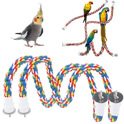 Pssopp 2 pièces Oiseau à mâcher Corde aux Couleurs Vives Oiseau Perche Support Coton Oiseau échelle Jouets pour perroquets perruches se percher Jouer(80CM)