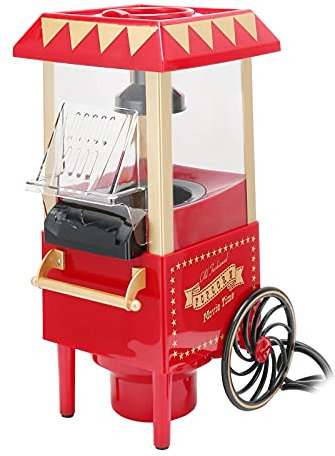 BHDK Machine à Pop-Corn à air Chaud, Chariot à Pop-Corn Automatique Professionnel rétro Rouge 1200W avec cuillère à mesurer, Fabricant de Pop-Corn de Table sain pour Les soirées cinéma(EU)