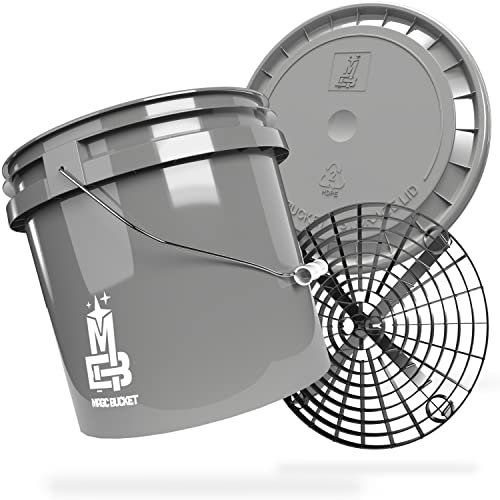 MAGIC BUCKET | Auto Handwäsche Bundle | Wascheimer mit passendem Eimer Deckel 3,5 US GALLONEN ca. 13 Liter | Mit Grit Guard Eimereinsatz Schmutzsieb | Waschset Grau/Schwarz