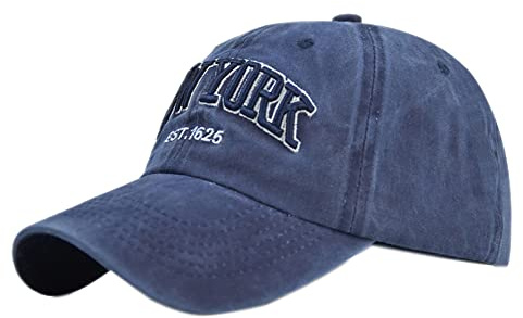 YULOONG Vintage Baseball Cap Stickerei NEW YORK Washed Denim Trucker Cap 100% Baumwolle Sonnenhut für Herren Damen Einstellbar Blau