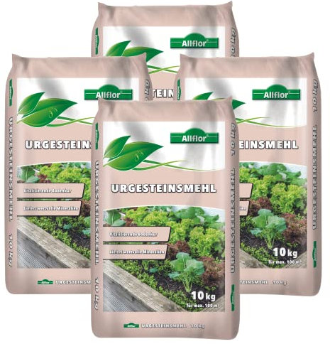 Allflor Urgesteinsmehl 4 x 10kg I Kieselsäure für leuchtende Farben & besseren Geschmack bei Obst & Gemüse I Dünger Hergestellt aus Lavastein I Enthält u.a. Kalk & Magnesium I Dünger Gemüse