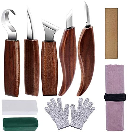 10 Pezzi Coltello da Intaglio in Legno, Coltello da Intaglio Coltello per Intaglio Legno Coltello da Intaglio Legno, Adatto a Principianti e Incisori Professionisti, Guanti Inclusi