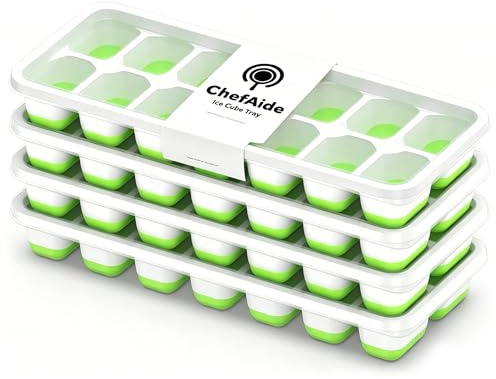 ChefAide 4 Pack Ice Cube Tray, Silicone Ice Cube Trays for Freezer with Lid