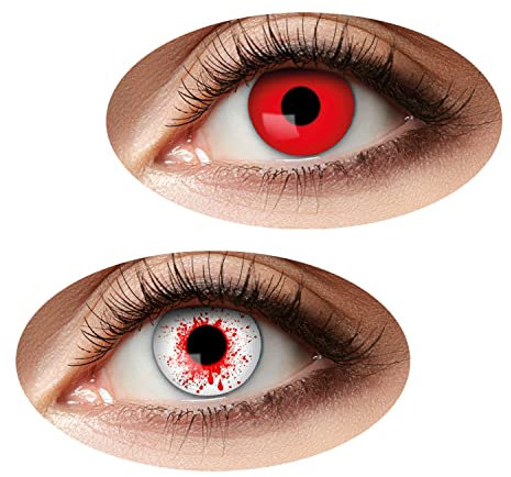 Zoelibat Eyecatcher 84524641 - DUO Wochenlinsen ohne Sehstärke, Rot und Rot-Weiß, 1 Paar Kontaktlinsen farbig, Halloween und Karneval
