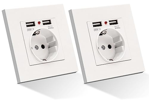 ARCELI 2 Stück Steckdose mit USB Unterputz, MAX. 5V/2.1A, 110-250V, für Handy, Smartphone, Tablet