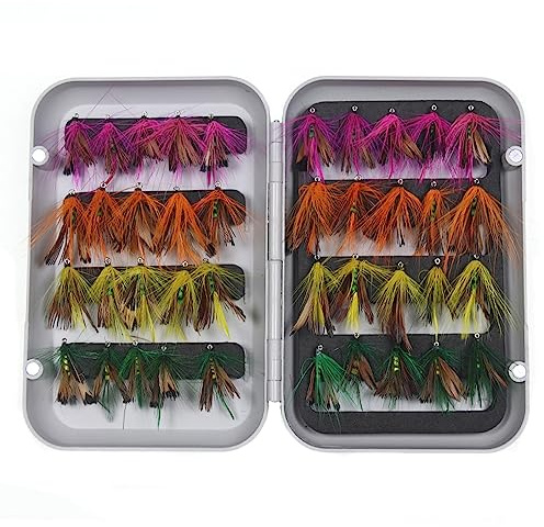 Set di 40 mosche secche per pesca a mosca a farfalla, in colori misti, con ami affilati, impermeabili, galleggianti, per pesca alla trota, salmone e spigola