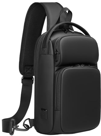 GYakeog Bandolera Hombre Bolso Cruzado Impermeable Mochila Pequeña con USB para Deporte Oficina Universidad-Negro
