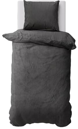 Visaggio Winter Bettwäsche 135x200 cm Teddy Plüsch Premium Cashmere Touch Warme Uni Fleece Bettwaren Bezug Anthrazit