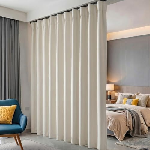 hoeflife Room Divider Curtains Blackout Floor to Ceiling Curtain with Hook Sliding Door Curtains Ceiling Mount Extra Wide Curtain Wall Divider for Room Separation (Beige, W100 x H84 Inch)