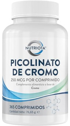 Complemento alimenticio de picolinato de cromo de 250 mcg | 365 comprimidos de alta potencia | Apto para veganos | Fabricado en el Reino Unido por Nutriota