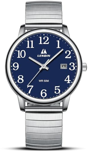 LN LENQIN Herrklockor klockor män analog kvartsur vattentät herrarmbandsur 38 mm rostfritt stål expansionsband mode affärsklocka med datumvisning enkel läsare
