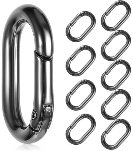 10Pcs Mini Carabiner Clips, 1'' Oval Mini Carabiner Locking Clips Metal Carabiners Spring O Ring, Stainless Steel Small Carabiners Clip, Snap Hook for Car Key Chain Dog Tag Hiking Outdoor (Black)