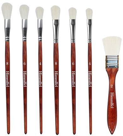 Himmlfel Pinceles de Mezcla, 7 Piezas Pinceles de Pelo de Cabra Premium para acrílico, Acuarela, Gouache, óleo, Pincel de Dorado versátil para Manualidades, cerámica, Pintura de cerámica, Pan de Oro