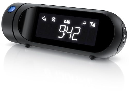 CSL - DAB Plus Radio - Radiowecker Projektionswecker digital – DAB/DAB+ / FM Radio mit je 20 Speicherplätzen – Ladeausgang – 4 Helligkeitsstufen – dimmbare Projektion