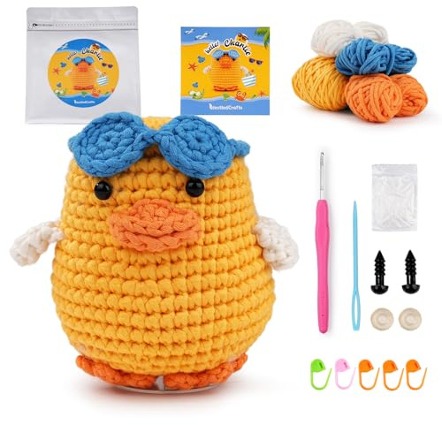 YUMILI Kit de crochet pour débutants, kit de tricot au crochet pour débutants et adultes, ensemble de poupées de broderie cactus à faire soi-même (Petit canard jaune)