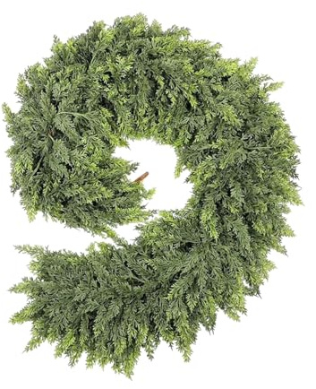 Ylnailky Guirnalda de cedro de Navidad – Guirnalda de pino artificial verde – 5.91 pies para decoración de chimenea para interiores y exteriores, invierno, barandillas de escaleras, marcos de puertas