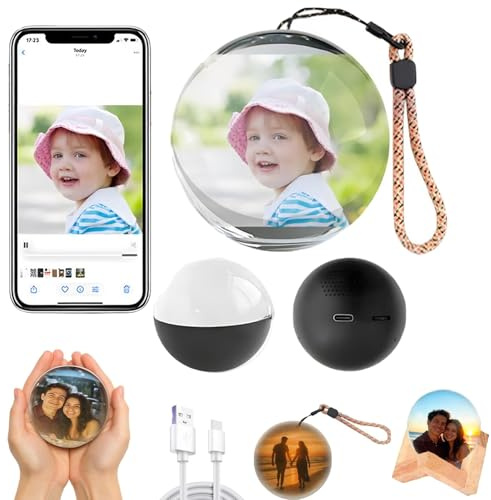 Dujuanus Core Memory Orb - Decorazione Natalizia con Sfera di Cristallo Magica, Personalized Uploadable Videos & Photos 3d Video Crystal Ball (Black)