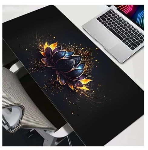Alfombrilla de ratón con diseño de Loto en Oro Negro, Accesorios for Juegos, Ordenador portátil, Velocidad, PC, Teclado for Gamer, Alfombrilla de Escritorio, Alfombrilla de ratón Grande(100x50cm)