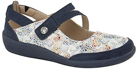 Ladies Super Comfy Wide Fit Velcro Casual Shoes (6, Navy/Multi)