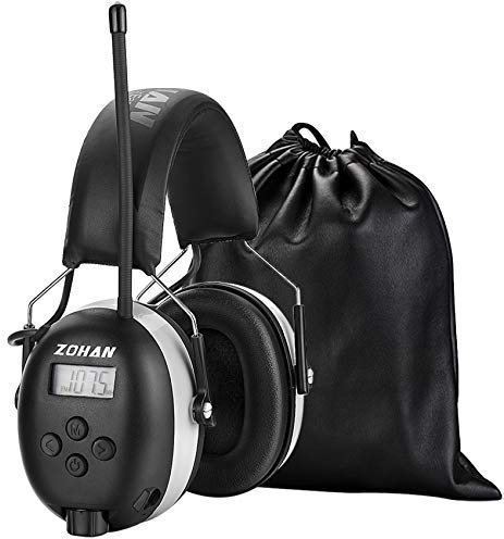 ZOHAN 042 Ear Defenders with Radio, AM/FM Digital Safety Ear Protector Muffs, SNR 30dB/NRR 25dB Hearing Protection, Adjustable Broadcast Noise Reduction, Ideal for Workshop, Mowing, Gardening (Grey)