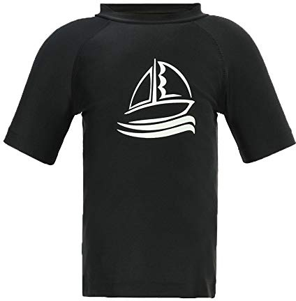 LACOFIA Camiseta de baño de Manga Corta para niños Traje de baño niño con protección Solar Secado rapido Estampado Negro 9-10 años