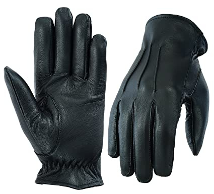 Swift Wear Men's Leather Police Classic Soft Genuine Real Driving Gloves Unlined Black (Black, Medium)