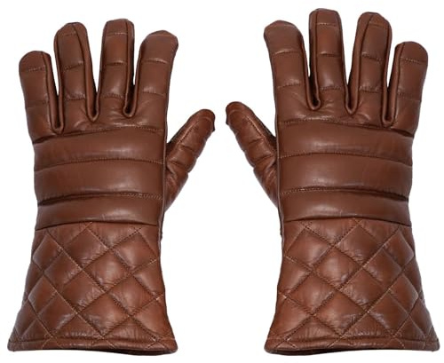 Mythrojan Swordsman Fechthandschuhe - Hema leicht gepolsterte Lederhandschuhe Mittelalter Renaissance, Braun, Large