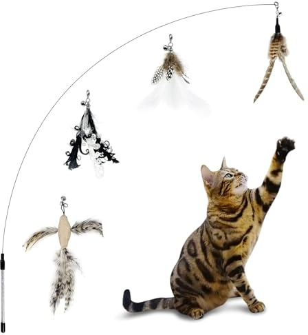 TTcat Cat Wand Toys,Interactive Bird Simulation Toy Set,Fishing Pole,35'' Flexible Steel Wire and 4Pcs Feather Refills,Teaser Toys for Indoor Cat and Kitten.