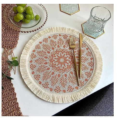 Yurosiay Lot de 2 sets de table ronds de 33 cm - Style bohème - En coton tissé - Avec pompons blancs - Macramé vintage - Résistants à la chaleur - Antidérapants - Pour fête et cuisine - Blanc 6 #