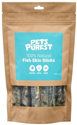 Pets Purest Fish Skin Dog Treats - Air-Dried Fish Skins for Dogs. For Teeth, Joints, Skin & Coat Health. 100% Natural Treats with Benefits 200g