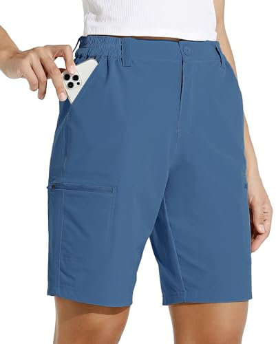 WILLIT Damen Shorts Wanderhose Kurze Hose Sommer Cargohose Radhose Stretch Sporthose Golfshorts Schnelltrocken Wander Outdoor Leichte Reise Shorts mit Taschen Graublau L