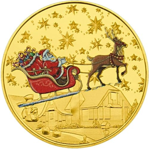 Santa Claus Commemorative Gold Coin - Merry Christmas Collector Medallion With Colorful Relief Pattern - Small Gift for Art Collectors