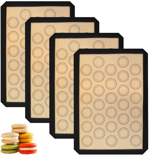 Lot de 4 tapis de cuisson en silicone pour macarons, 42 x 29,5 cm, anti-adhésifs, réutilisables, résistants à la chaleur, multi-usages pour macarons, biscuits, pain, pizza