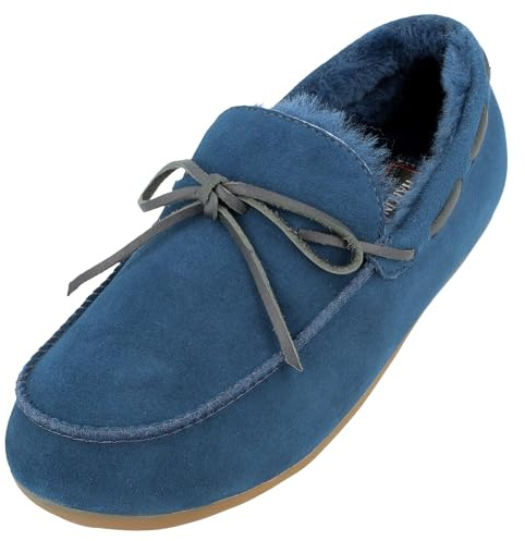 HAFLINGER Ciabatte in pelle di agnello mocassino Yumah, Blu medio 70, 45 EU