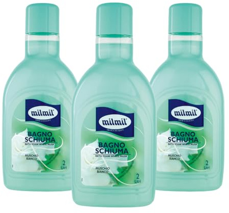 Milmil Bagno Schiuma, Fragranza Muschio Bianco, Pratico Formato Convenienza, Dermatologicamente Testato - 3 x 2000 ml